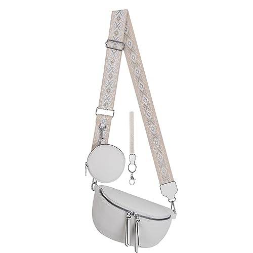 Bauchtasche Umhängetasche Crossbody-Bag Hüfttasche Kunstleder Italy-Design (White) von EAAKIE