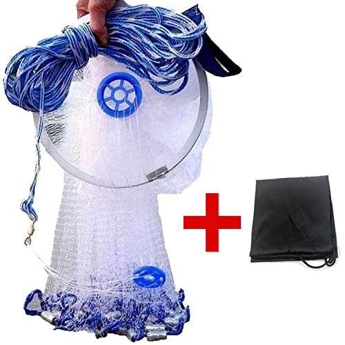 EASY BIG Amerikanisches Wurfnetz mit Aluminium-Frisbee, Fischernetz für Köderfalle, 0,8 Zoll/2 cm Maschenweite, 7,8-13,8 ft/2,4-4,2 m Durchmesser von EASY BIG