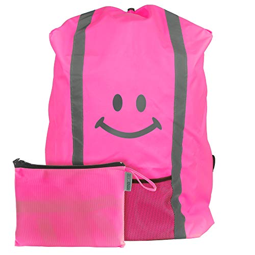 EAZY CASE Rucksack Schulranzen Regenschutz, Schutzhülle mit Reflektorstreifen, Regenüberzug, Regenschutzhülle wasserabweisend mit Reflektor und Tasche, mehr Sicherheit im Straßenverkehr, Smiley Pink von EAZY CASE