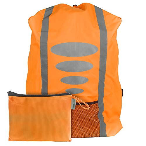 EAZY CASE Rucksack Schulranzen Regenschutz, Schutzhülle mit Reflektorstreifen, Regenüberzug, Regenschutzhülle wasserabweisend mit Reflektor und Tasche für mehr Sicherheit im Straßenverkehr, Orange von EAZY CASE