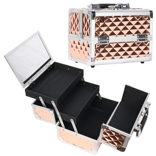 EBANKU Make-up-Koffer, Kosmetikbox, tragbarer Make-up-Koffer, Organizer, 2 Tabletts, Make-up-Aufbewahrung mit Spiegel und Pinselhalter EBANKU Make-up-Koffer, Kosmetikbox, tragbarer Make-up-Koffer, Organizer, 2 Tabletts, Make-up-Aufbewahrung mit Spiegel und Pinselhalter von EBANKU