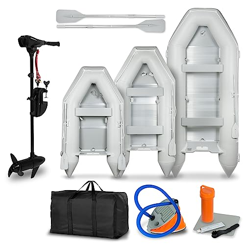 EBERTH Schlauchboot mit Motor, 3-8 Personen, 50-86 LBS Schubkraft, Führerscheinfrei, Angelboot mit Elektro Außenborder, Sitzbänke, Festrumpf, Außenbordmotor, 2xPaddel, Pumpe, Reparaturkit, Tasche EBERTH Schlauchboot mit Motor, 3-8 Personen, 50-86 LBS Schubkraft, Führerscheinfrei, Angelboot mit Elektro Außenborder, Sitzbänke, Festrumpf, Außenbordmotor, 2xPaddel, Pumpe, Reparaturkit, Tasche von EBERTH