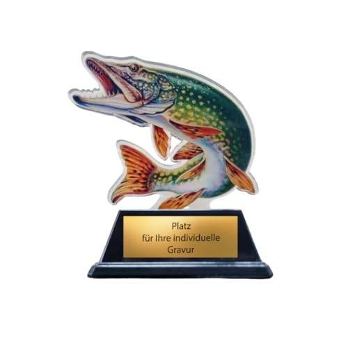 EBERiX · Angel Pokal · Wunschgravur inklusive · Trophäe mit Raubfisch-Motiv aus Acryl auf schwarzem Sockel · 10 cm leicht & stabil · personalisierbar EBERiX · Angel Pokal · Wunschgravur inklusive · Trophäe mit Raubfisch-Motiv aus Acryl auf schwarzem Sockel · 10 cm leicht & stabil · personalisierbar von EBERiX POKALE