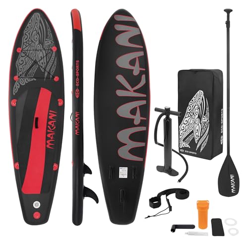 ECD Germany Aufblasbares Stand Up Paddle Board Makani 320x80x15 cm Schwarz-Rot, aus PVC, bis 120 kg, Komplettset Pumpe Tragetasche SUP Board Paddling Board Paddelboard Surfboard, Verschiedene Modelle ECD Germany Aufblasbares Stand Up Paddle Board Makani 320x80x15 cm Schwarz-Rot, aus PVC, bis 120 kg, Komplettset Pumpe Tragetasche SUP Board Paddling Board Paddelboard Surfboard, Verschiedene Modelle von ECD Germany