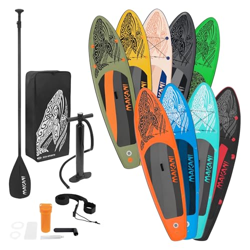 ECD Germany Aufblasbares Stand Up Paddle Board Set Makani Grün, 320x82x15 cm, aus PVC, bis 150 kg, Alu-Paddel, Komplettes Zubehör, SUP Board Paddling Board Paddelboard Surfboard Surfbrett Paddelbrett von ECD Germany