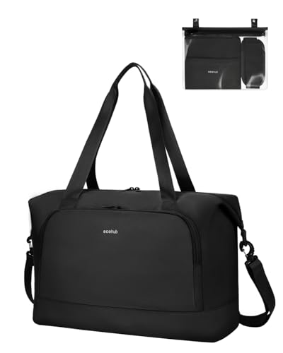 ECOHUB 30L Faltbare Reisetasche Handgepäck, Untersitz Handgepäck Tasche für Flugzeug, Easyjet handgepäck 45x36x20 Mit Abnehmbar Nass-Tasche, Recyceltes PET Weekender Damen, Patent Anhängig(Schwarz) ECOHUB 30L Faltbare Reisetasche Handgepäck, Untersitz Handgepäck Tasche für Flugzeug, Easyjet handgepäck 45x36x20 Mit Abnehmbar Nass-Tasche, Recyceltes PET Weekender Damen, Patent Anhängig(Schwarz) von ECOHUB