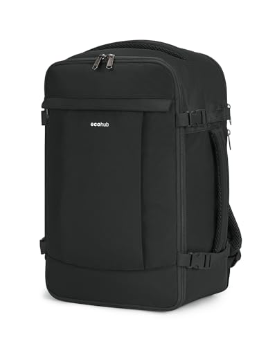 ECOHUB 20L Ryanair Handgepäck 40x20x25, Diebstahlsicher Handgepäck Rucksack, 3D Laptop Rucksack Wasserdicht, Recycelt Reiserucksack Handgepäck Flugzeug für Damen Herren, Patent Anhängig(Schwarz) von ECOHUB