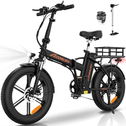 ECORUSH E Bike Elektrofahrrad Klapprad 20" 4.0 Fat Tire, 250W/48V/15Ah Akku,Leistungsstarkes Elektrofahrrad, Fatbike für Herren und Damen von ECORUSH