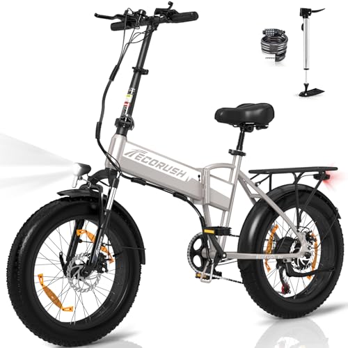 ECORUSH E Bike Klapprad Elektrofahrrad mit 20" 4.0 Fat Tire, 48V12A Lithium-Akku 7-Gang-All-Terrain Electric Bike für Herren und Damen Reichweite 35–90 km von ECORUSH