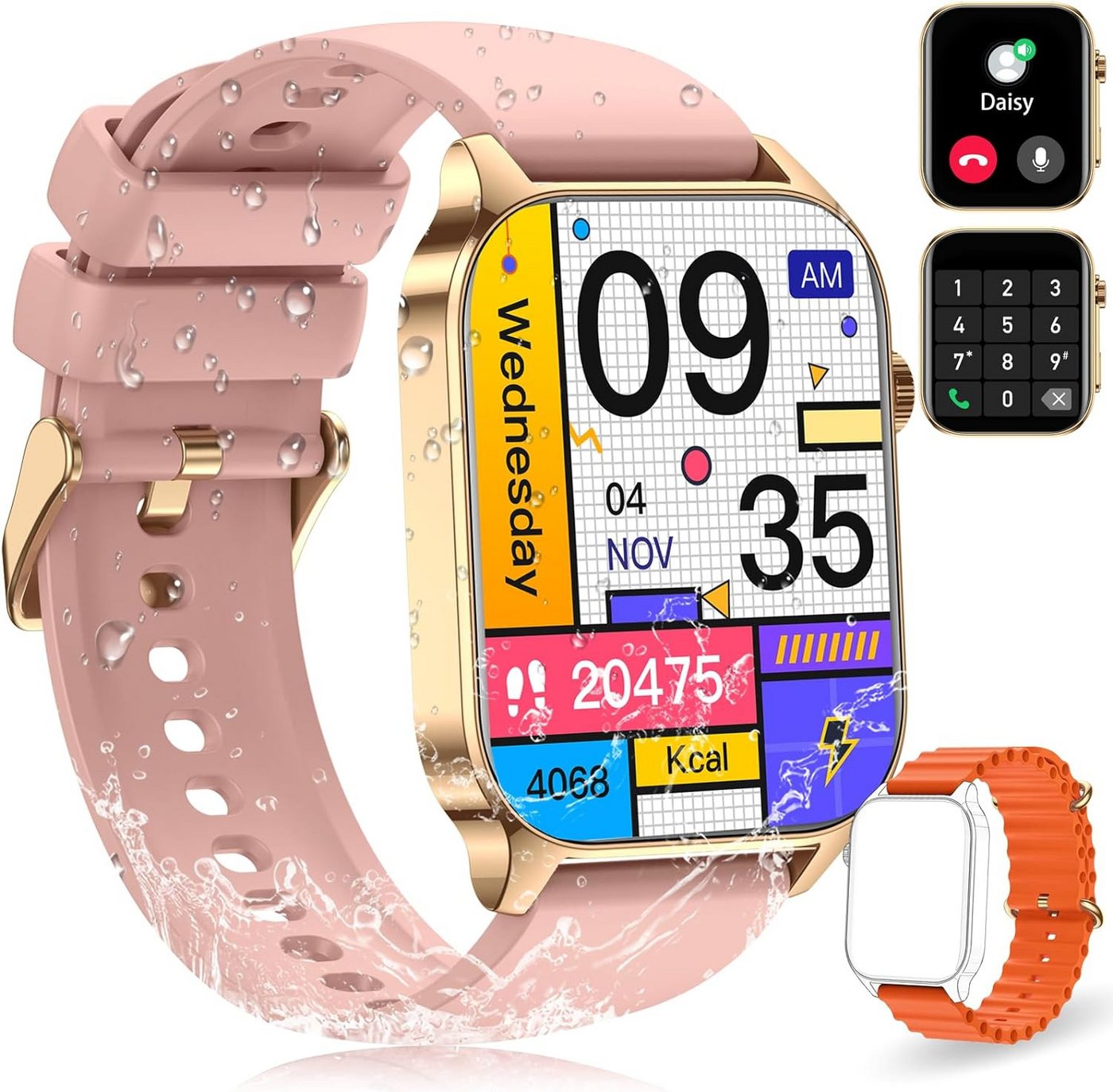 ECOSOON Damen's und Herren's IP68 wasserdicht Smartwatch (2,0 Zoll, Android/iOS), mit Anrufen, Bluetooth Herzfrequenzmonitor, 100 + Sportmodi von ECOSOON