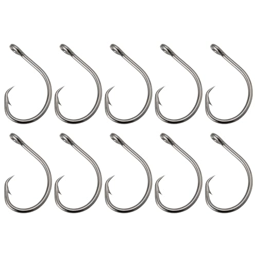 ECSiNG Angelhaken, 12/0, Kreishaken, Salzwasser, Angelhaken, große Spielhaken für Thunfisch, Heilbutt, Barsch, Dorsch, schwarze Nickelbeschichtung, 10 Stück ECSiNG Angelhaken, 12/0, Kreishaken, Salzwasser, Angelhaken, große Spielhaken für Thunfisch, Heilbutt, Barsch, Dorsch, schwarze Nickelbeschichtung, 10 Stück von ECSiNG