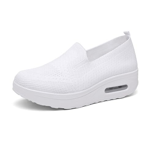 Slip On Sneakers Frauen Bequem,Walking Schuhe,Plattform Turnschuhe für Frauen Luftkissen,Dicker Rocker-Boden (5.5,White) von EDANEL