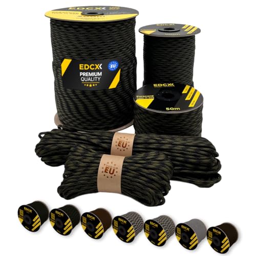 EdcX Paracord 4 mm, 20+ Militärfarben (15 m, 30 m, 50 m, 100 m, 300 m) | Ideal zum Basteln, Camping, Outdoor | 100% Nylonseil 4 mm | Taktische Kordel 550 Typ III (Black Forest, 15 m) von EdcX