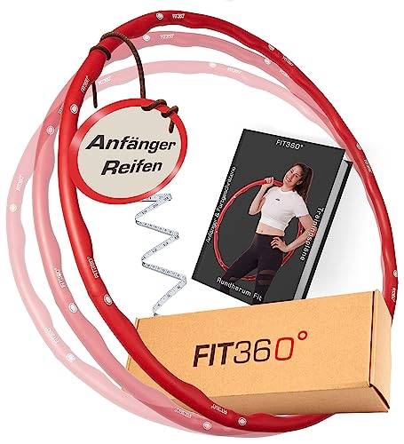 FIT360° - Premium Hula Hoop Reifen für Erwachsene & Kinder von Anfänger bis Fortgeschrittene - zum Abnehmen- Trainieren - 4 einstellbare Reifengrößen - Hohe Stabilität - inkl. Fitness-Plan (E-Book) von EDELWERK