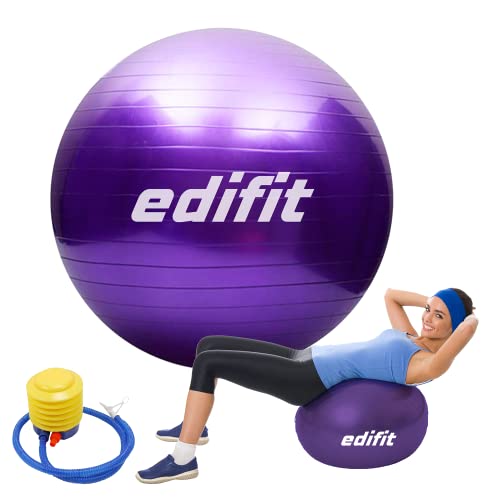 EDIFIT, Gymnastikball, 55, 65 und 75, Pezziball, Einschließlich Inflator, Pilates Ball, Sitzball, Pilates, Yoga Ball, Gymnastik (55cm, Violett) von EDIFIT