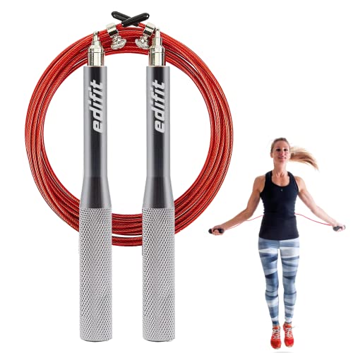 Edifit, Springseil, Fitness, Sport, 3 Meter, 165 mm Griff, Verstellbar, für Männer und Frauen, Heimtraining, Boxen, Crossfit, Workout (Rot und Grau) von EDIFIT