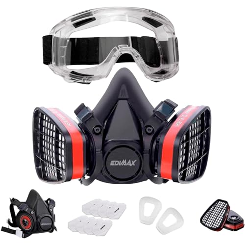EDIMAX, Gasmaske, Atemschutzmaske, mit Brille + 8 Ersatzfiltern, Atemschutz, Wiederverwendbar, Staubmaske, Lackiermaske, Begasung, Schutz und Sicherheit EDIMAX, Gasmaske, Atemschutzmaske, mit Brille + 8 Ersatzfiltern, Atemschutz, Wiederverwendbar, Staubmaske, Lackiermaske, Begasung, Schutz und Sicherheit von EDIMAX