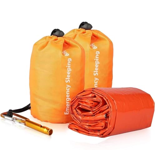 EEEKit 2 Biwaksack with Überlebensausrüstung Pfeife, Wasserdichter Leichter Notfall-Schlafsack Thermo-Biwaksack Survival-Deckentaschen Tragbarer Nylonsack für Camping Wandern Outdoor-Aktivitäten von EEEKit