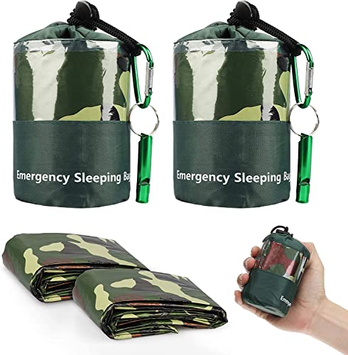 EEEKit Überlebenssack, 2 Stück Leicht Notfall Schlafsack Ausrüstung, Mylar Überlebensausrüstung mit Pfeife für Camping von EEEKit