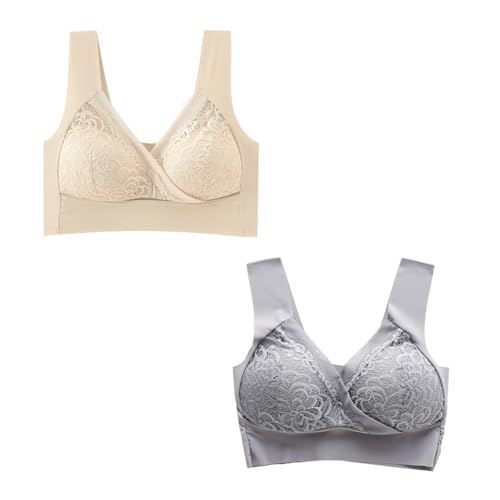 1,784/5,000 Rosy Push-Up-BH, Rosy Lift-BH – bequemer, extra elastischer, bügelloser Spitzen-BH in Übergröße (Large,Skin + Gray) von EEJBYTDI