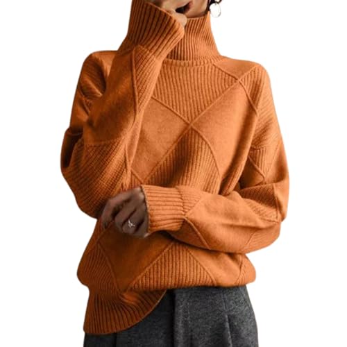 Dicker Rollkragenpullover für Damen, Angorapullover, Rollkragenpullover aus Kaschmir für Damen, Rollkragenpullover aus Strick (X-Large,orange) von EEJBYTDI