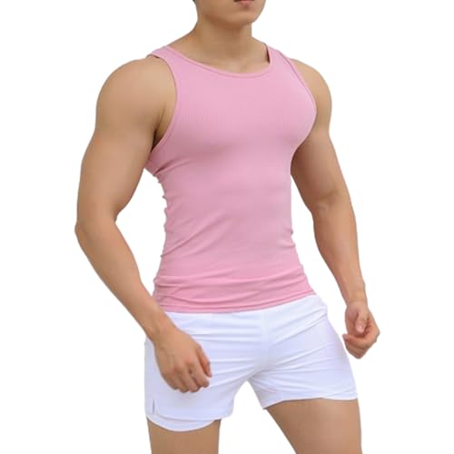 Ekko Beaters Tanktops Tanktop aus 100% Baumwolle für Herren A-Shirt Ärmelloses Shirt für Herren Lauf- und Fitnessweste (M,Pink) von EEJBYTDI