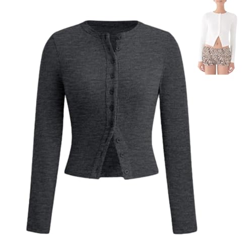 Evandal Gerippter, geknöpfter Langarm-Cardigan für Damen (S,Dark Gray) von EEJBYTDI