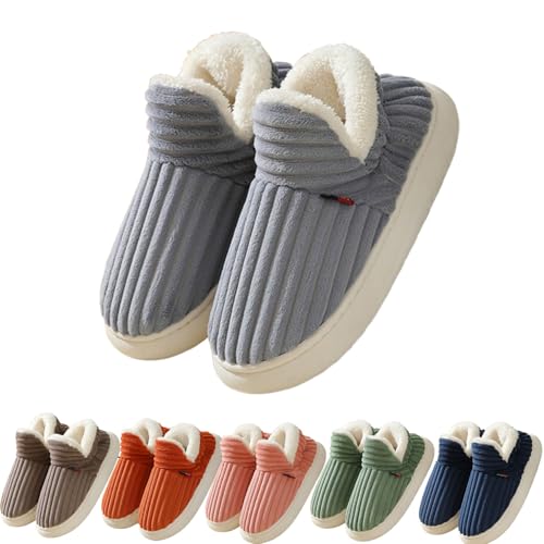 Gemütliche, stylische Slipper, Pluffi Slipper Booties, Winter-Slipper aus flauschig-warmem Plüsch mit Dicker Sohle, Wolken-Slipper für Männer und Frauen (37-38,Gray) von EEJBYTDI