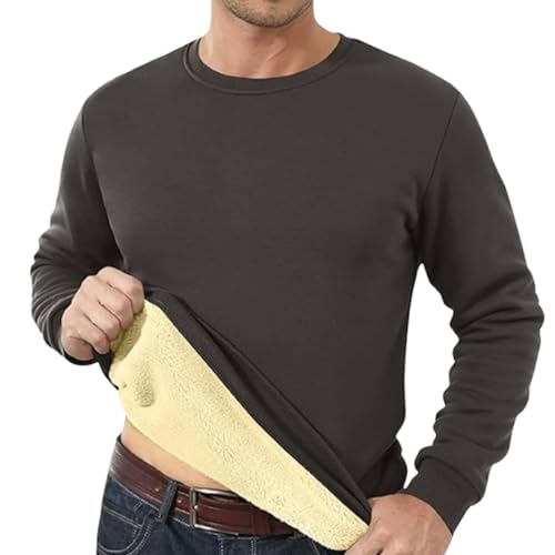 Mit Fleece gefütterte Pullover mit Rundhalsausschnitt für Herren, warme Basic-Oberteile für den Winter, Dicke Thermo-Baumwollhemden mit Schwerer Qualität (XX-Large,Dark Gray) von EEJBYTDI