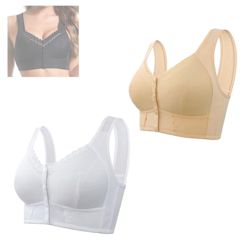 Push-up-BHS in Übergröße, atmungsaktiver BH, bequemer und praktischer BH mit Knopfleiste vorne für ältere Frauen (44/100,Two-Piece Set C) von EEJBYTDI