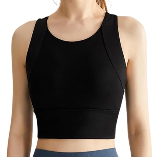 Za-Lora Haltungs-BH, hochgeschlossener, bügelloser, gepolsterter Yoga-BH fürs Fitnessstudio, mittelstark gepolsterte Workout-Crop-Tops für Yoga und Fitnessstudio (Medium,Black) von EEJBYTDI