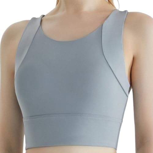 Za-Lora Haltungs-BH, hochgeschlossener, bügelloser, gepolsterter Yoga-BH fürs Fitnessstudio, mittelstark gepolsterte Workout-Crop-Tops für Yoga und Fitnessstudio (Small,Gray) von EEJBYTDI