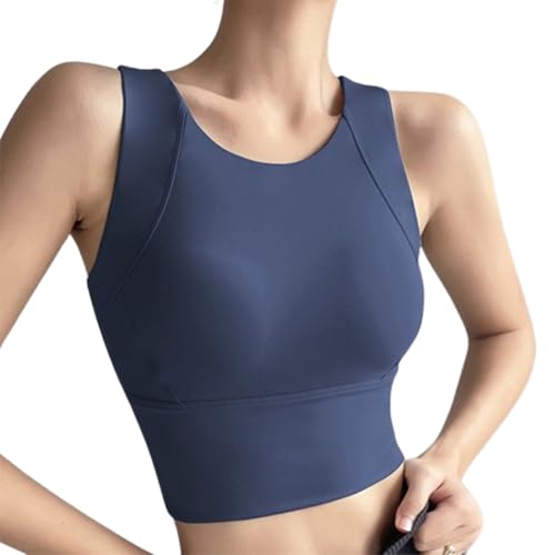 Za-Lora Haltungs-BH, hochgeschlossener, bügelloser, gepolsterter Yoga-BH fürs Fitnessstudio, mittelstark gepolsterte Workout-Crop-Tops für Yoga und Fitnessstudio (XX-Large,Blue) von EEJBYTDI