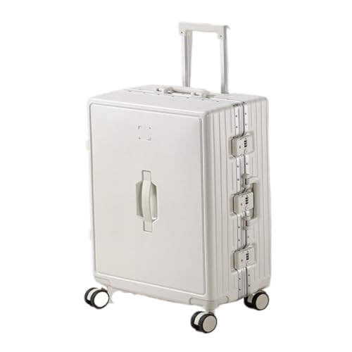 EETYREBR Koffer Gepäck-Aluminiumrahmen-Trolley-Koffer, Leichter Universal-Rad-Passwort-Koffer for Männer Und Frauen Handgepäck(White,26in) von EETYREBR