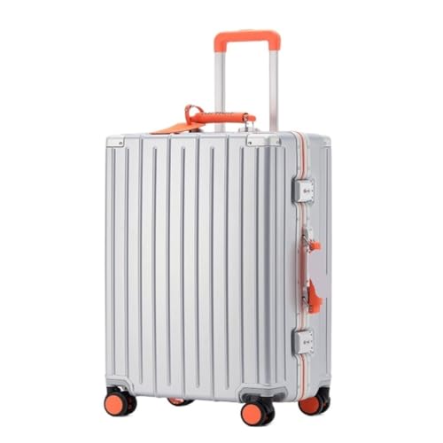 EETYREBR Koffer Koffer, Aluminiumrahmen, Universal-Rad-Trolley, Business-Koffer, Herren-Passwort-Boarding-Koffer Handgepäck(Silver,24in) von EETYREBR