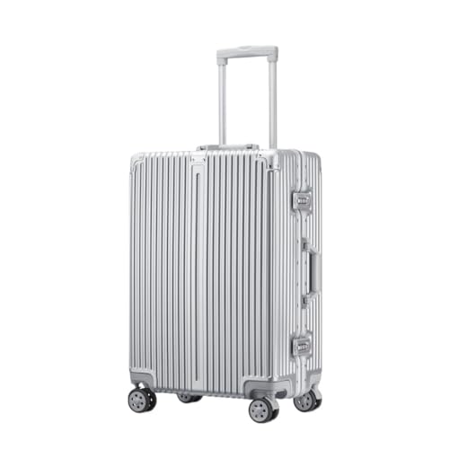 EETYREBR Koffer Modischer Trolley-Koffer aus Aluminium-Magnesium-Legierung, Koffer mit Aluminiumrahmen, universeller Rollkoffer Handgepäck(Silver) von EETYREBR