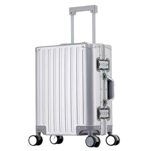 EETYREBR Koffer Vollaluminium-Koffer, Koffer Aus Aluminium-Magnesium-Legierung, Aluminiumrahmen, Trolley-Koffer, Universal-Radkoffer Handgepäck(Silver,24in) von EETYREBR