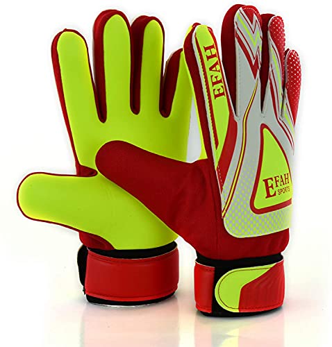 EFAH SPORTS Torwarthandschuhe für Kinder Jungen & Mädchen Fußballhandschuhe für Junioren mit extra Grip & Rutschfester Handfläche (Red/Yellow, Size 5 Suitable for 9 to 12 Years Old, Beidhändig) von EFAH SPORTS