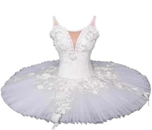 EFLALYHG Ballettkleid aus Tüll, professionelles Schwanensee-Ballerina-Pfannkuchen-Tutu, Ballettkleid für Kinder, Tanzwettbewerb-Kostüm,Weiß,170 von EFLALYHG