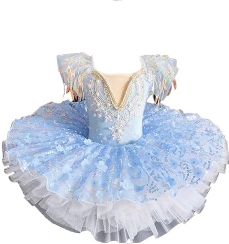 EFLALYHG Blau,120, Kinder Professionelle Ballett Tutu Quasten Ballerina Prinzessin Kleid Mädchen Schwanensee Tanz Kostüm Kleidung Kind Ballett Wettbewerb Outfit von EFLALYHG