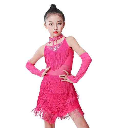 EFLALYHG Kinder Mädchen Quaste Latein Kleid, Tango Gesellschaftstanz Kleid Rock Kostüm Wettbewerb Tanz Schule zeigt,C,150 von EFLALYHG