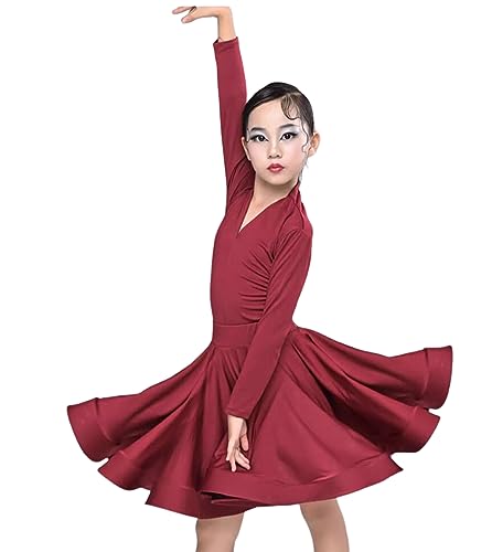 EFLALYHG Mädchen-Kind-Latein-Tanzkleid Mädchen-Tanzübungs-Wettbewerbskleid Latein-Tanzkleid Langarm-Wettbewerbs-Spaltkleid Geteilter Anzug,A2,170 von EFLALYHG