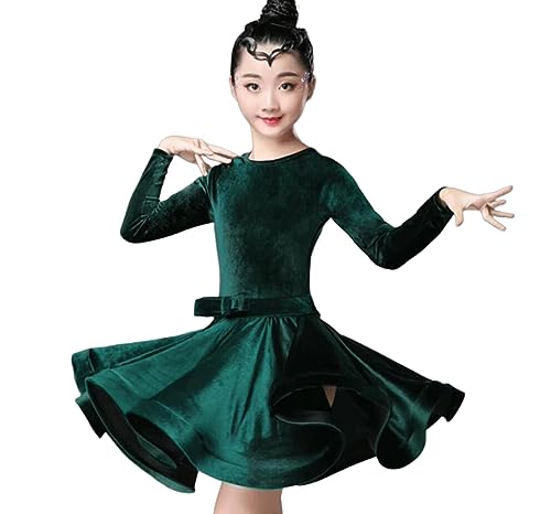 EFLALYHG Mädchen Latin Dance Kleid 2023 Langarm samt Ballsaal Wettbewerb Dancewear Abend Party Bühne Leistung Praxis Kostüme,Grün,150 EFLALYHG Mädchen Latin Dance Kleid 2023 Langarm samt Ballsaal Wettbewerb Dancewear Abend Party Bühne Leistung Praxis Kostüme,Grün,150 von EFLALYHG
