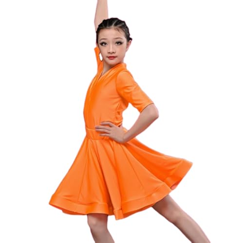 EFLALYHG Orange,110, Mädchen Latein Tanzkleid Kinder Gesellschaftstanz Kleider Salsa Rumba Cha Cha Samba Tango Rock Bühnenshow Wettkampfkleidung von EFLALYHG