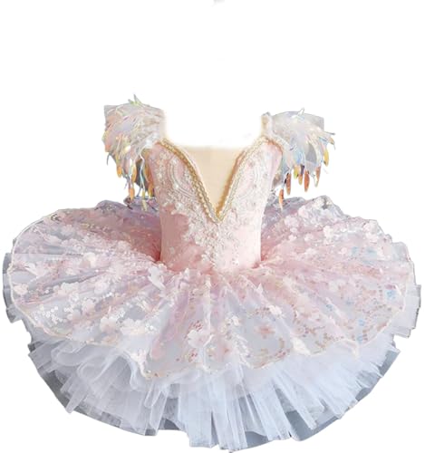 EFLALYHG Rosa,150, Ballett-Tutu für Mädchen mit Quaste, Schwanensee-Tanzkleid mit Trägern, Camisole, Gymnastikanzug, Kostüm, Tanzbekleidung, Wettkampf-Outfit von EFLALYHG