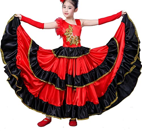 EFLALYHG Spanisches Flamenco-Kleid für Mädchen, spanischer Stierkampf-Tanzrock, langes Flamenco-Kleid für Mädchen, Ballsaal-Wettbewerbsrock,720°,150 EFLALYHG Spanisches Flamenco-Kleid für Mädchen, spanischer Stierkampf-Tanzrock, langes Flamenco-Kleid für Mädchen, Ballsaal-Wettbewerbsrock,720°,150 von EFLALYHG