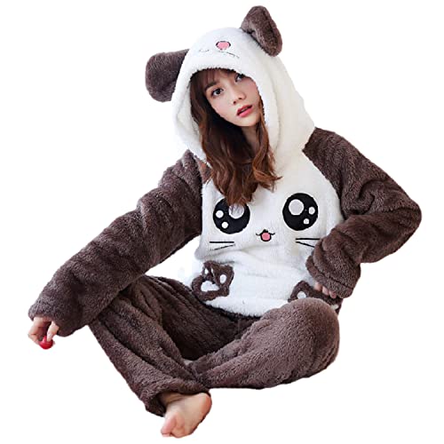 EGSDMNVSQ Damen Pyjama Set Lang Nachtwäsche Winter Warm Plüsch Hausanzug Zweiteiliger Schlafanzug Langarm Mantel und Pyjamahose von EGSDMNVSQ