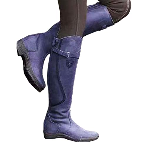 EGSDMNVSQ Damen Stiefel Lange Warme Winterstiefel Mit Blockabsatz Langschaft Boots Flach Casual Stiefel Reißverschluss Klassisch Westernstiefel Winterschuhe von EGSDMNVSQ