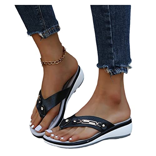 EGSDMNVSQ Orthopädische Zehentrenner Sandalen Damen Flip-Flops Flache Sandalen Sommer Keilsandaletten Fashion Strass Sandalen Freizeit Open Toe Strandschuhe von EGSDMNVSQ