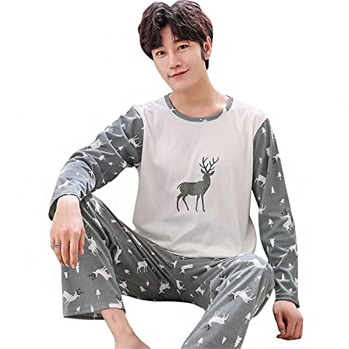 EGSDMNVSQ Schlafanzug Herren Lang Pyjama Set Zweiteiler Nachtwäsche Rundhals Langarm Oberteil und Hose Pyjamahose Prägnant Cacual Gemütlich Shirt von EGSDMNVSQ